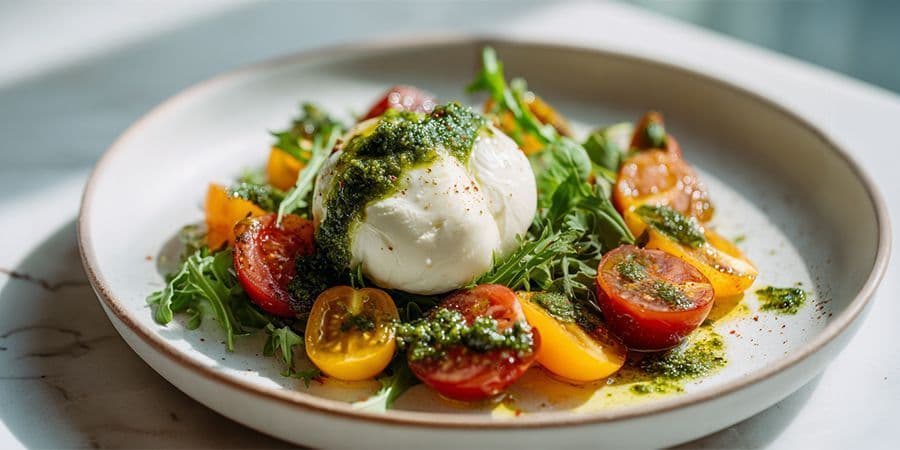Caprese arcobaleno con pesto di basilico