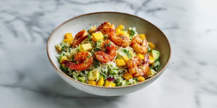 Avocado-Mango-Reissalat mit Crevetten