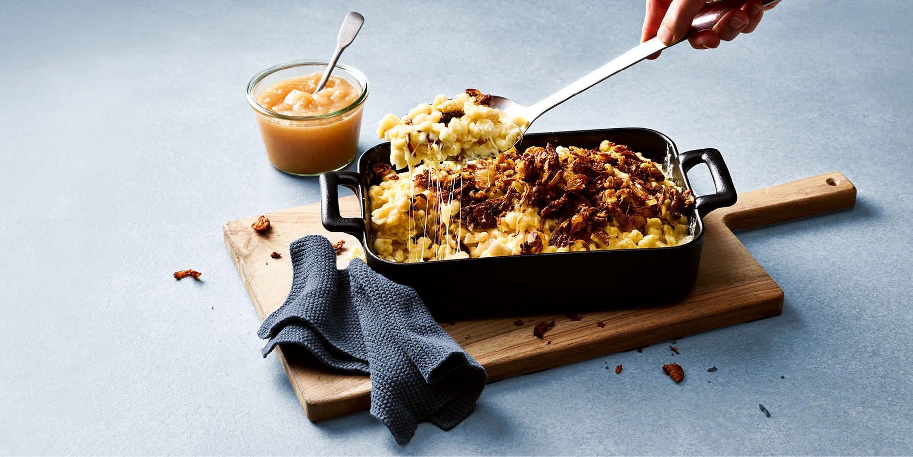 Spätzli au fromage aux oignons grillés