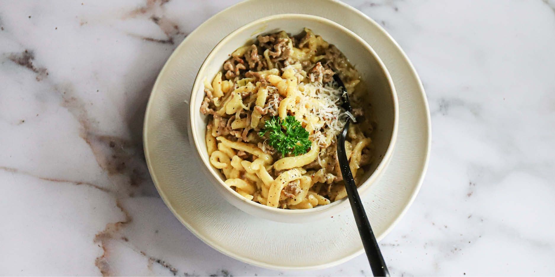 One-Pot-Spätzli mit Hackfleisch und Lauch