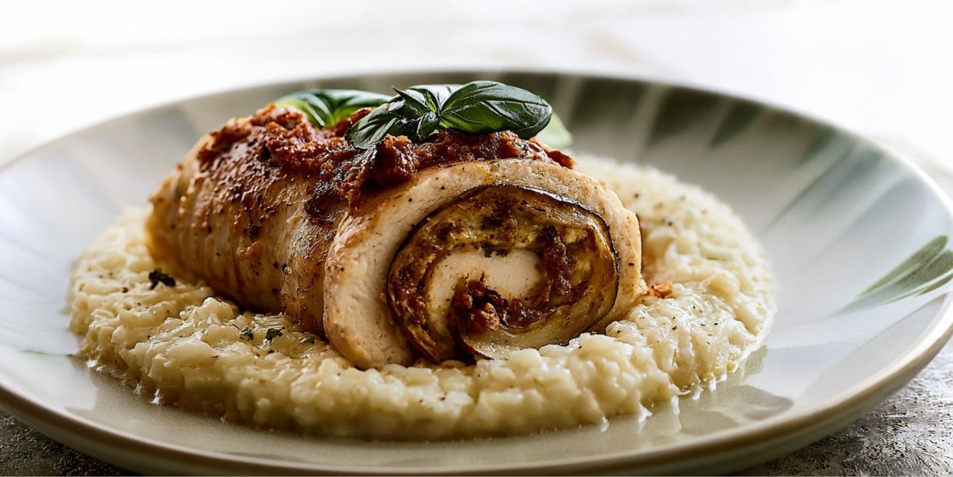 Poulet-Involtini mit Aubergine und rotem Pesto