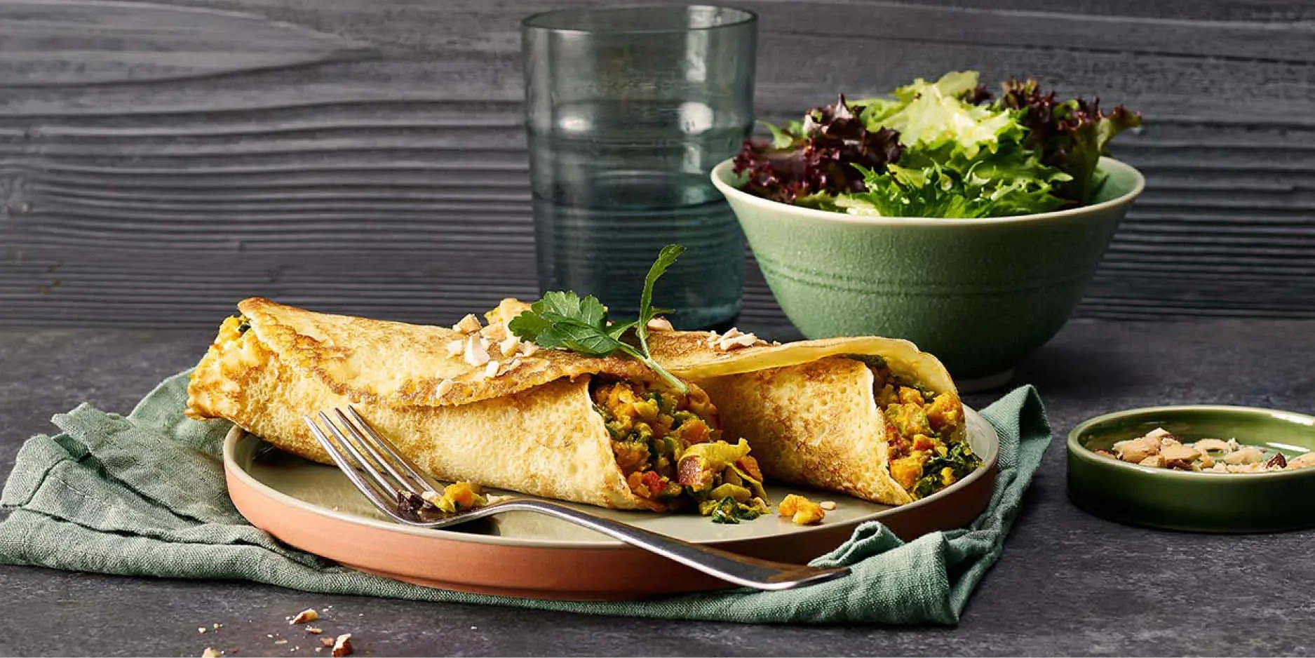 Crêpes fourrées à la courge, au poireau et aux noix