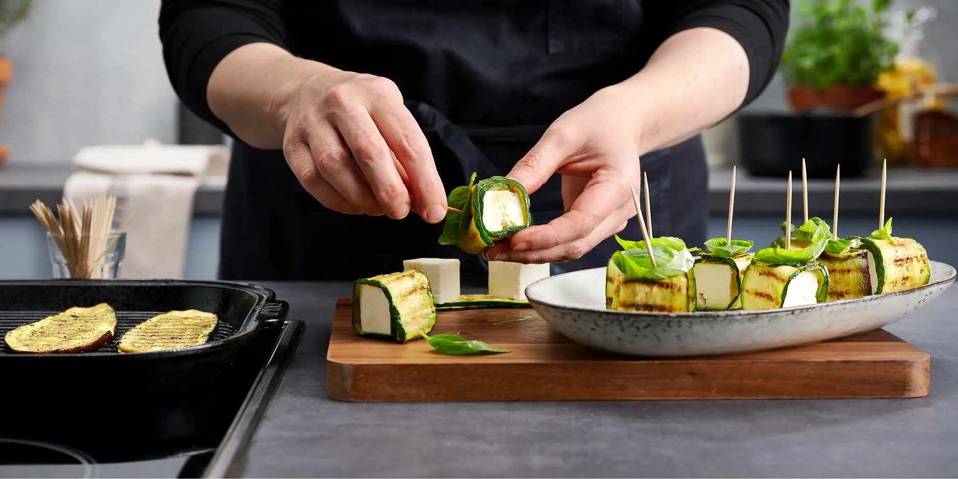 Rouleaux aux légumes et à la feta grillés