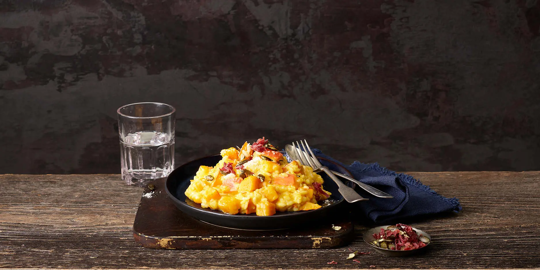 Risotto alla zucca con guarnizione di mostbröckli