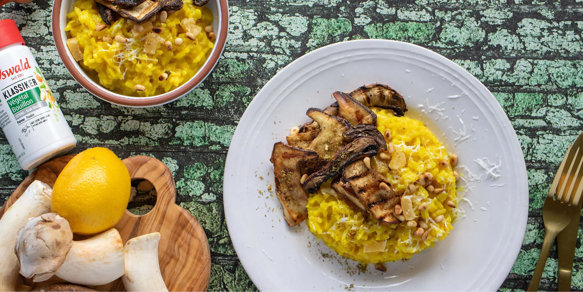 Zitronen-Risotto mit Kräuter-Seitlingen